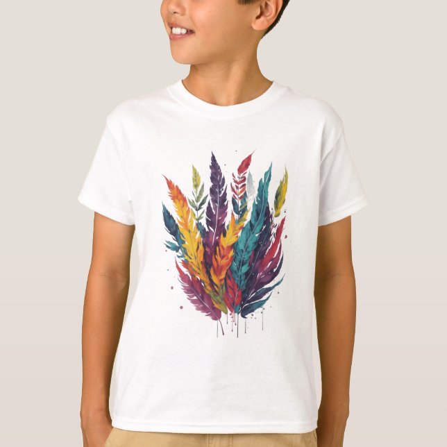 Colorful Feathers Watercolor T-Shirt (Front)