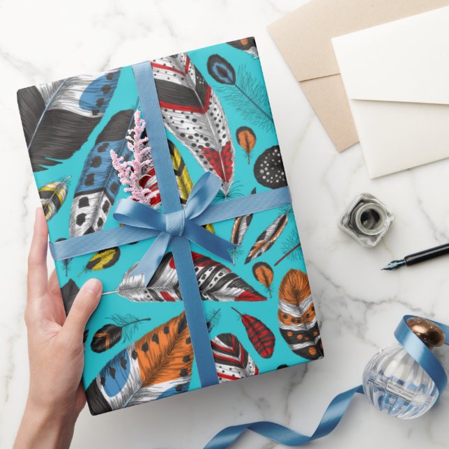 Colorful feathers wrapping paper (Gifting)