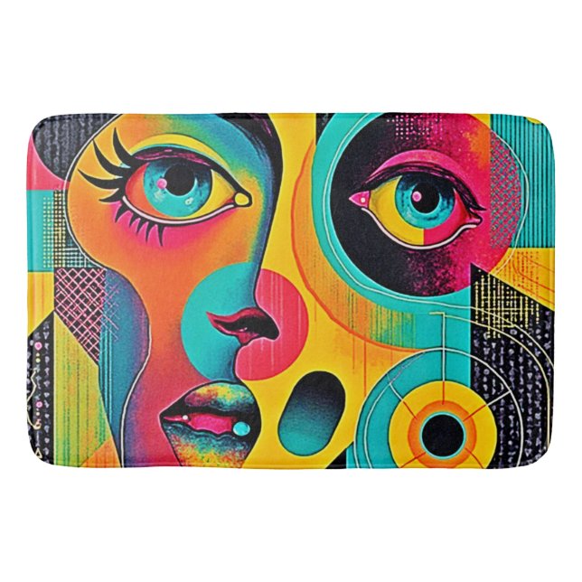 Colorful Feelings: Abstract Face Bath Mat (Front)