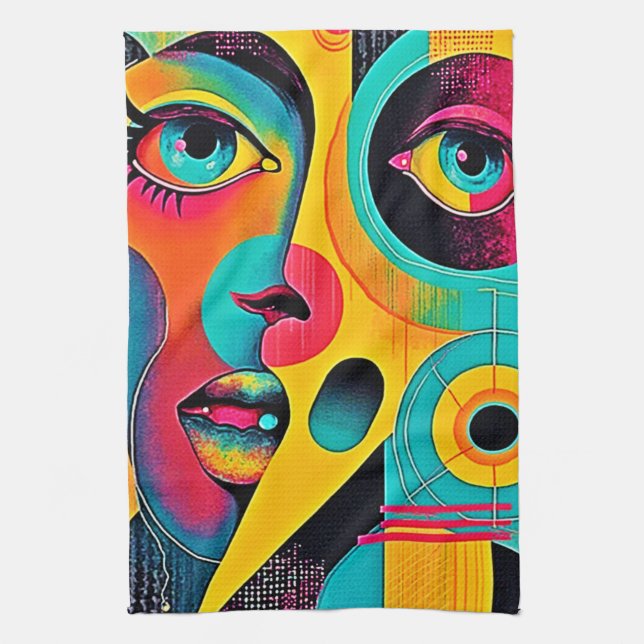 Colorful Feelings: Abstract Face Kitchen Towel (Vertical)
