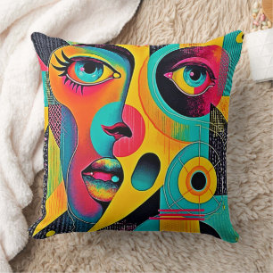 Colorful Feelings: Abstract Face Throw Pillow