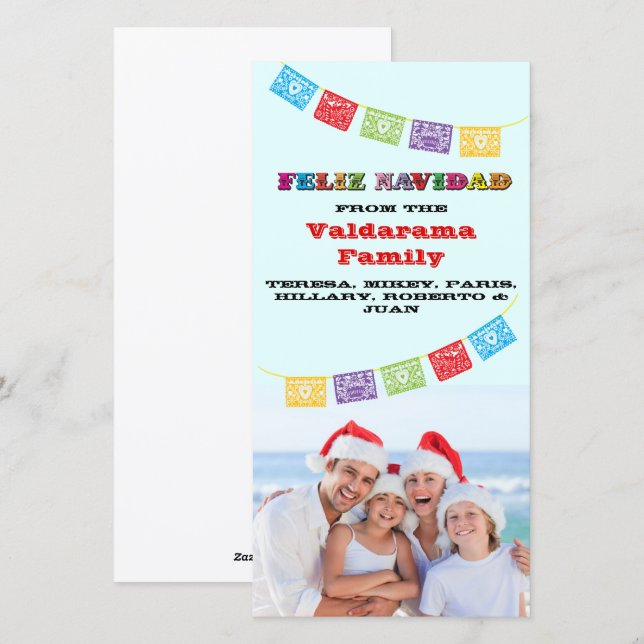 Colorful Feliz Navidad Photo card with Banners (Front/Back)