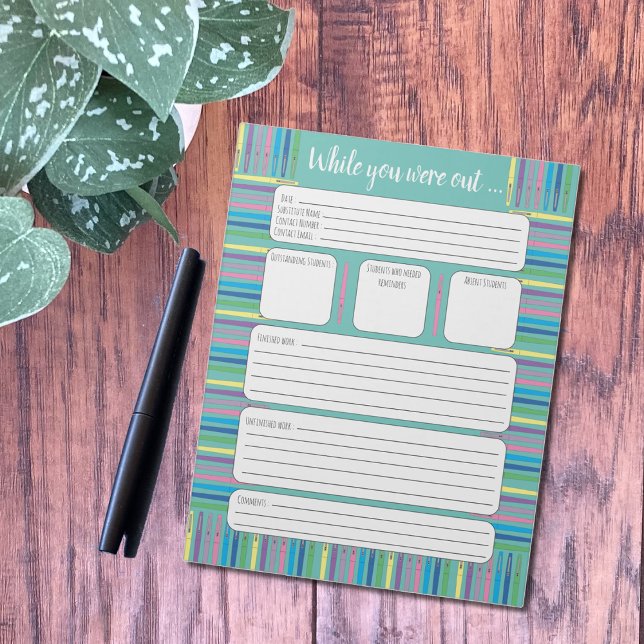 Colorful Felt Pens Substitute Teacher Form Notepad (Creator Uploaded)