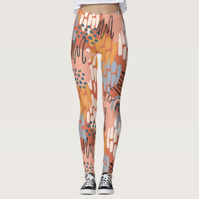 colorful feminine abstract mosaic leggings (Front)