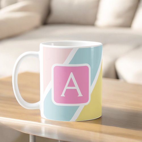 Colorful Feminine Stripes Monogram Colorful Coffee Mug