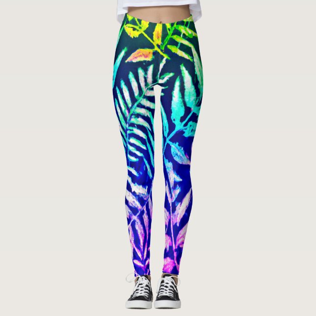 Colorful Fern Pattern Leggings (Front)