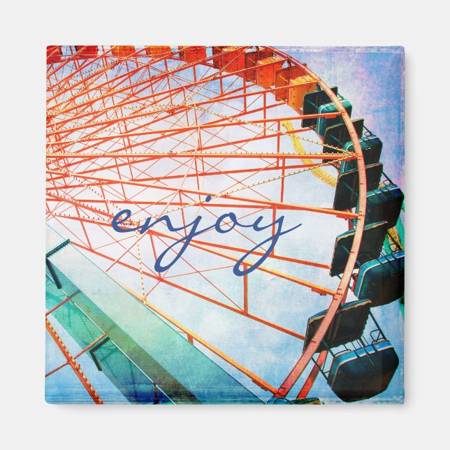 Colorful ferris wheel carnival enjoy script fun magnet (Front)