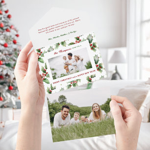Colorful Festive Bold Christmas Holly Photo All In One Invitation