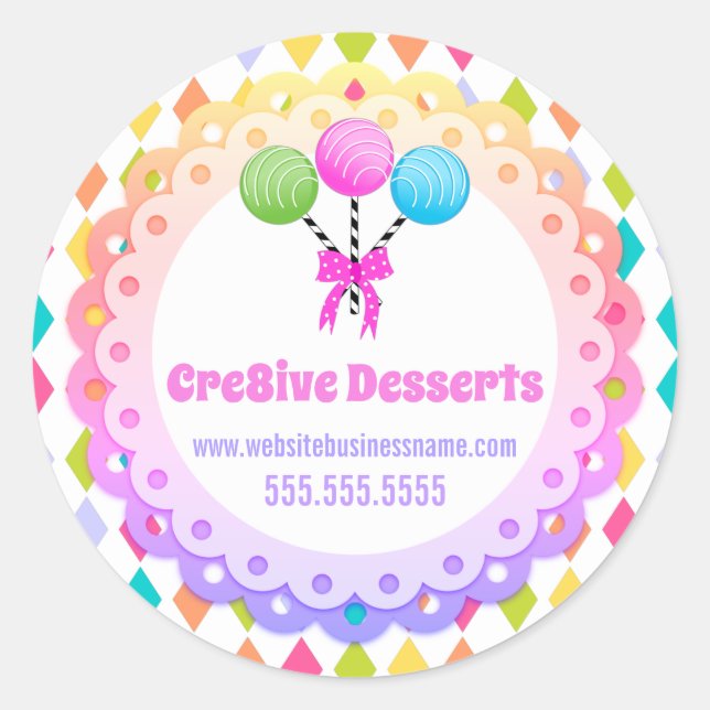 Colorful Festive Cake Pops Bakery Packaging Seals (Front)