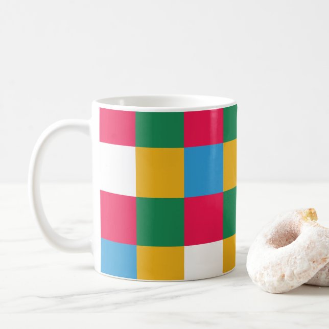 Colorful Festive Checkerboard Coffee Mug (With Donut)
