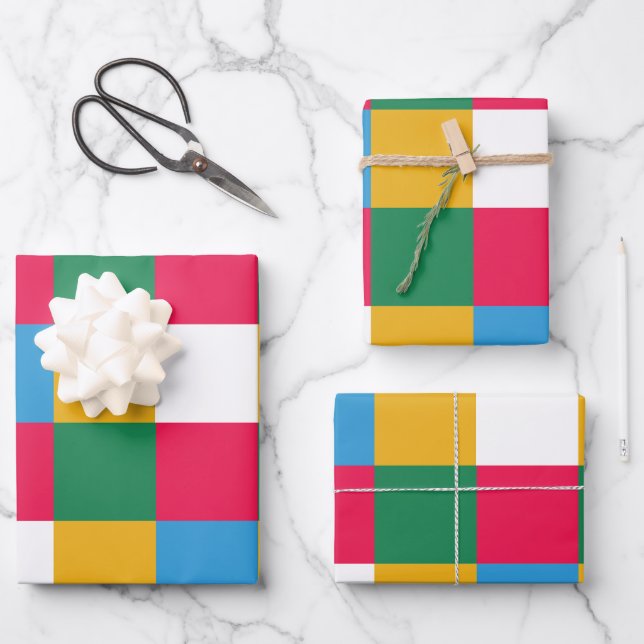 Colorful Festive Checkerboard Wrapping Paper Sheets (Front)