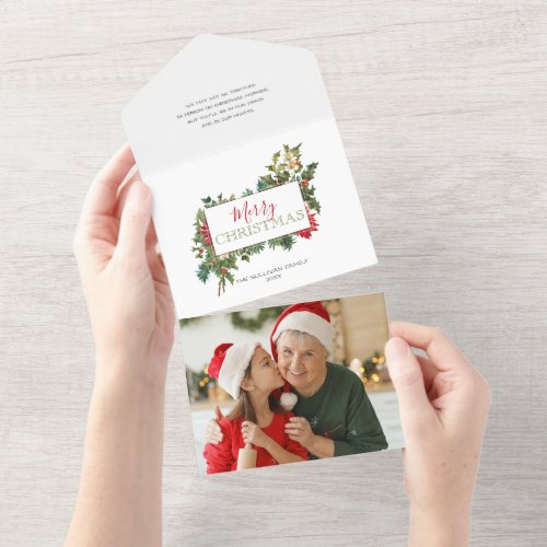 Colorful Festive Christmas Floral wLabel All In One Invitation