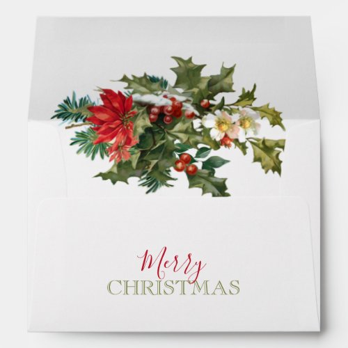 Colorful Festive Christmas Floral wLabel Envelope