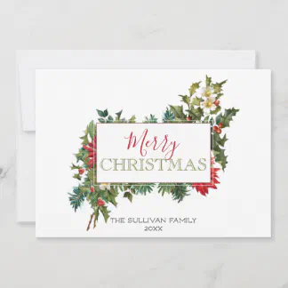Colorful Festive Christmas Floral w/Label Holiday Card | Zazzle