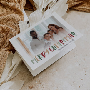 Colorful Festive Christmas Folded Faded Photo Holiday Card
