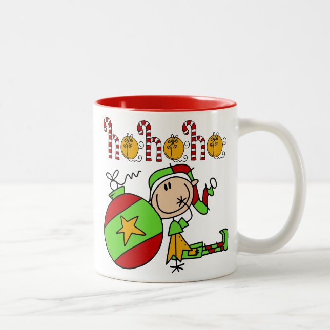 Colorful Festive Christmas Holiday Elf Two-Tone Coffee Mug (Right)