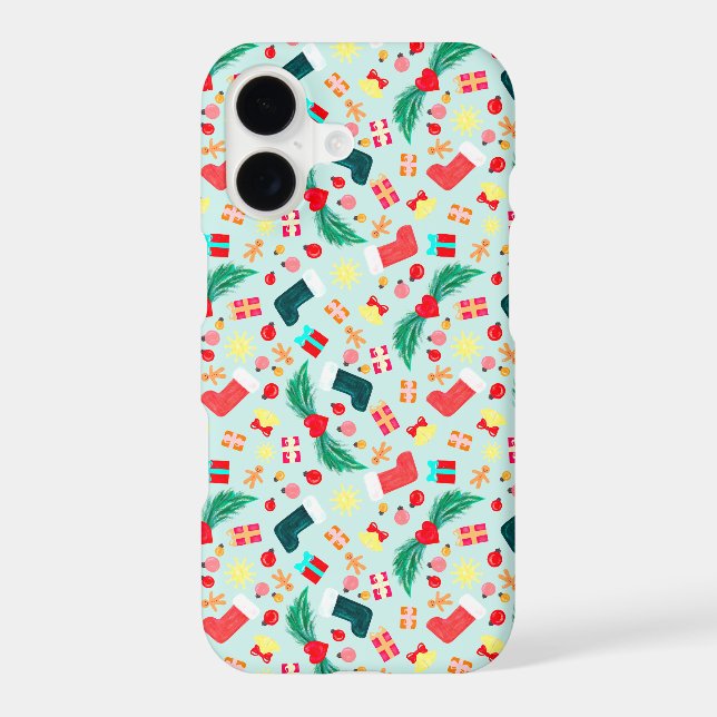 Colorful Festive Christmas Holiday Pastel Green iPhone Case (Back)