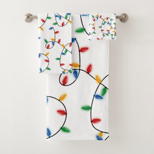 Colorful Festive Christmas Lights Pattern   Bath Towel Set