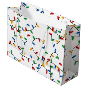 Colorful Festive Christmas Lights Pattern Large Gift Bag
