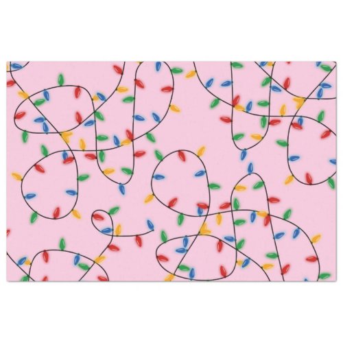 Colorful Festive Christmas Lights Pattern Pink  Tissue Paper
