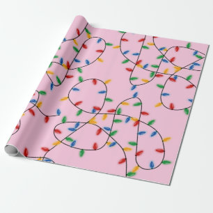 Colorful Festive Christmas Lights Pattern Pink Wrapping Paper