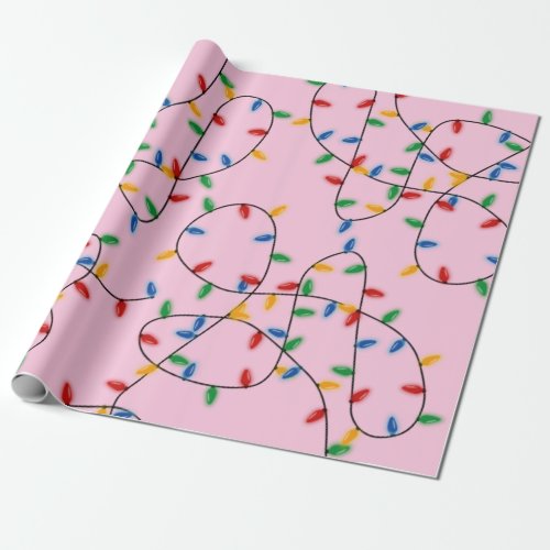Colorful Festive Christmas Lights Pattern Pink  Wrapping Paper