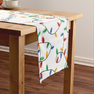 Colorful Festive Christmas Lights Pattern Short Table Runner