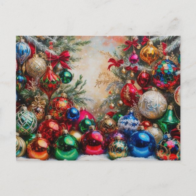 Colorful Festive Christmas Ornaments Holiday Postcard (Front)