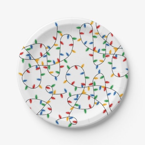 Colorful Festive Christmas Party Lights Paper Plates