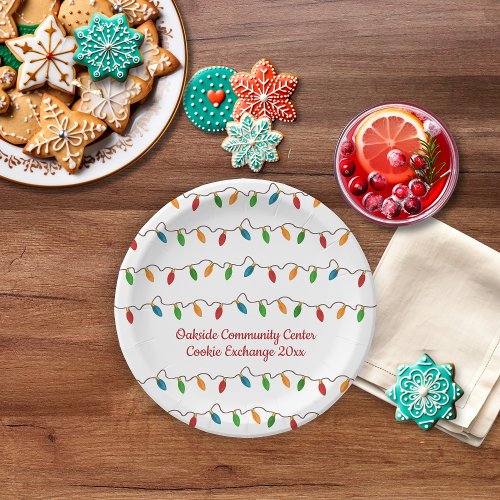 Colorful Festive Christmas String Lights Holiday Paper Plates