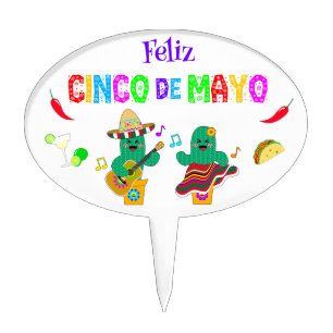 Colorful Festive Cinco de Mayo 2025 Dancing Cactus Cake Topper