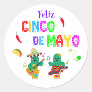Colorful Festive Cinco de Mayo 2025 Dancing Cactus Classic Round Sticker