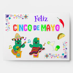 Colorful Festive Cinco de Mayo 2025 Dancing Cactus Envelope