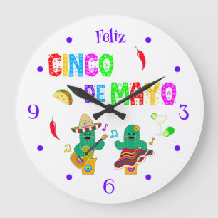 Colorful Festive Cinco de Mayo 2025 Dancing Cactus Large Clock