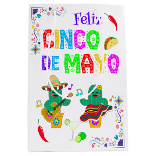 Colorful Festive Cinco de Mayo 2025 Dancing Cactus Medium Gift Bag