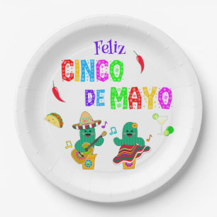 Colorful Festive Cinco de Mayo 2025 Dancing Cactus Paper Plates