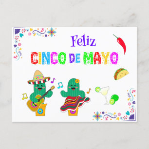 Colorful Festive Cinco de Mayo 2025 Dancing Cactus Postcard