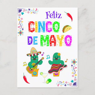 Colorful Festive Cinco de Mayo 2025 Dancing Cactus Postcard