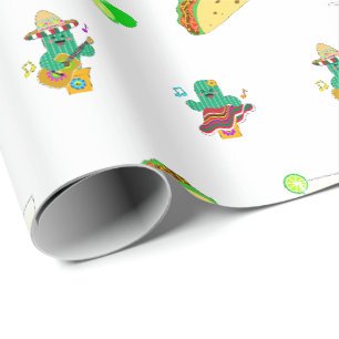 Colorful Festive Cinco de Mayo 2025 Dancing Cactus Wrapping Paper