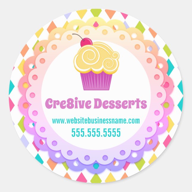 Colorful Festive Cupcake Bakery Packaging Seals (Front)