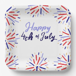 Colorful Festive Fireworks July 4th Celebration Paper Plates