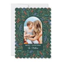 Colorful Festive Floral Photo Arch Christmas Holiday Card