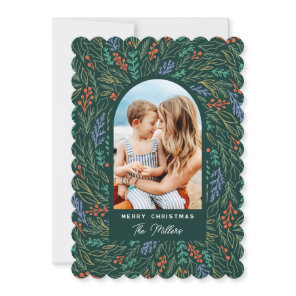 Colorful Festive Floral Photo Arch Christmas Holiday Card