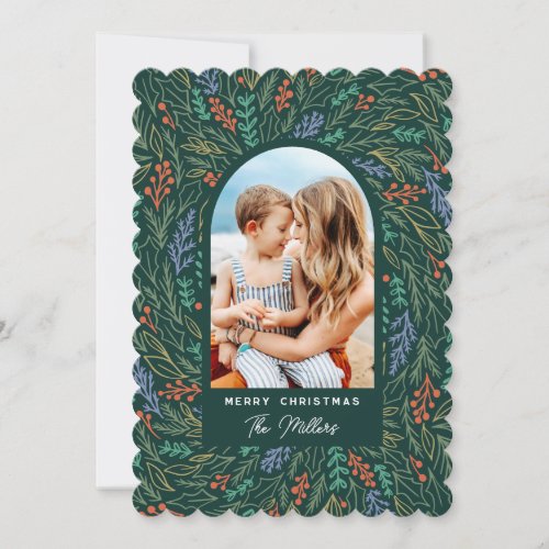 Colorful Festive Floral Photo Arch Christmas Holiday Card