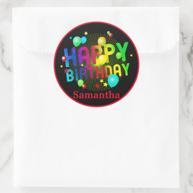 Colorful Festive Happy Birthday Customizable  Classic Round Sticker (Bag)