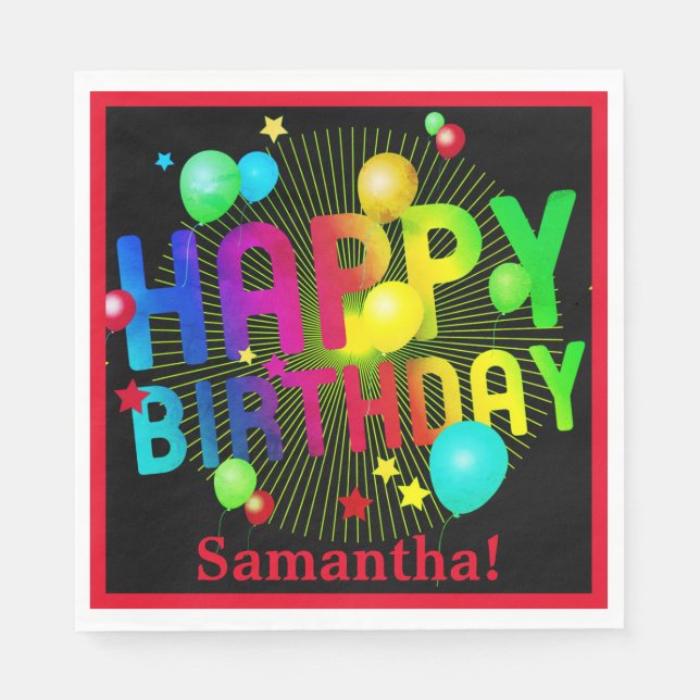 Colorful Festive Happy Birthday Customizable  Napkins (Front)