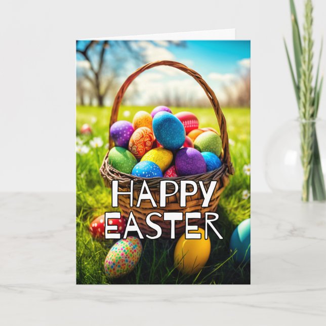Colorful Festive Happy Easter Basket Holiday Card (Front)