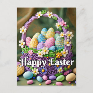 Colorful Festive Happy Easter Basket Postcard