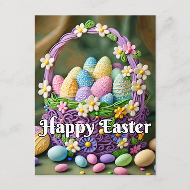 Colorful Festive Happy Easter Basket Postcard (Front)