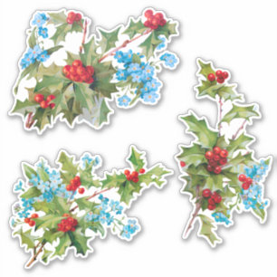 Colorful Festive Holly and Forget Me Nots Sticker